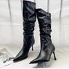 Fashion Women's Shoes 2024 Hot Sale Sleeve Women's Boots Winter Pointed Toe Solid Sexy High Tube Stilettos or Thin Heels Fashion Boots