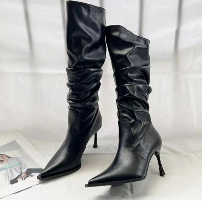Fashion Women's Shoes 2024 Hot Sale Sleeve Women's Boots Winter Pointed Toe Solid Sexy High Tube Stilettos or Thin Heels Fashion Boots