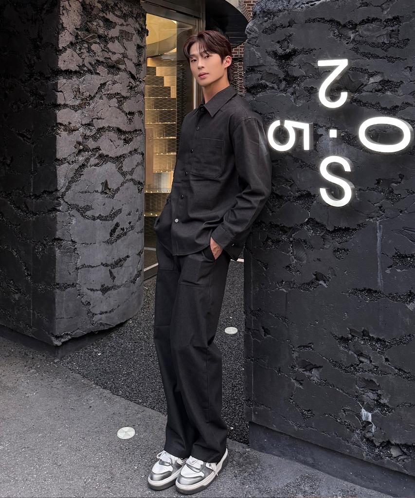 MINDBRIDGE [Set] Black Denim-Like Shacket Setup