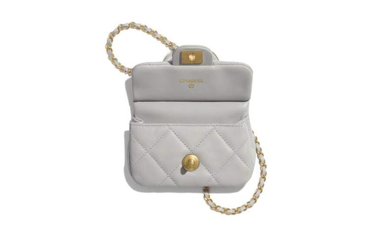 Chanel 21a Diamond Pattern Leather Chain Handle Cowhide Material Gold Hardware Small Waste Bag With Flap Shoulder Card Bag Women'S Style Gray