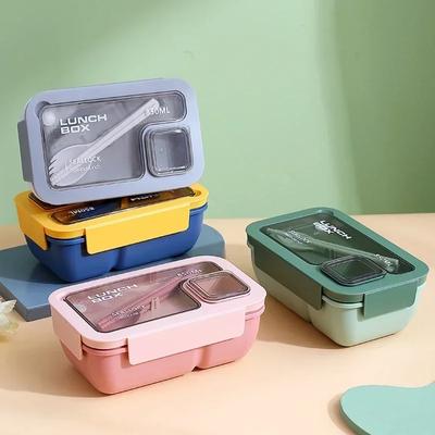 Ruudukujuline lõunakarp Lihtne stiil Mikrolaineahjus soojendatav Lõunakarp Õpilased Kool Kontoritöötaja Bento Karp Lusikatega Söögipulgadega