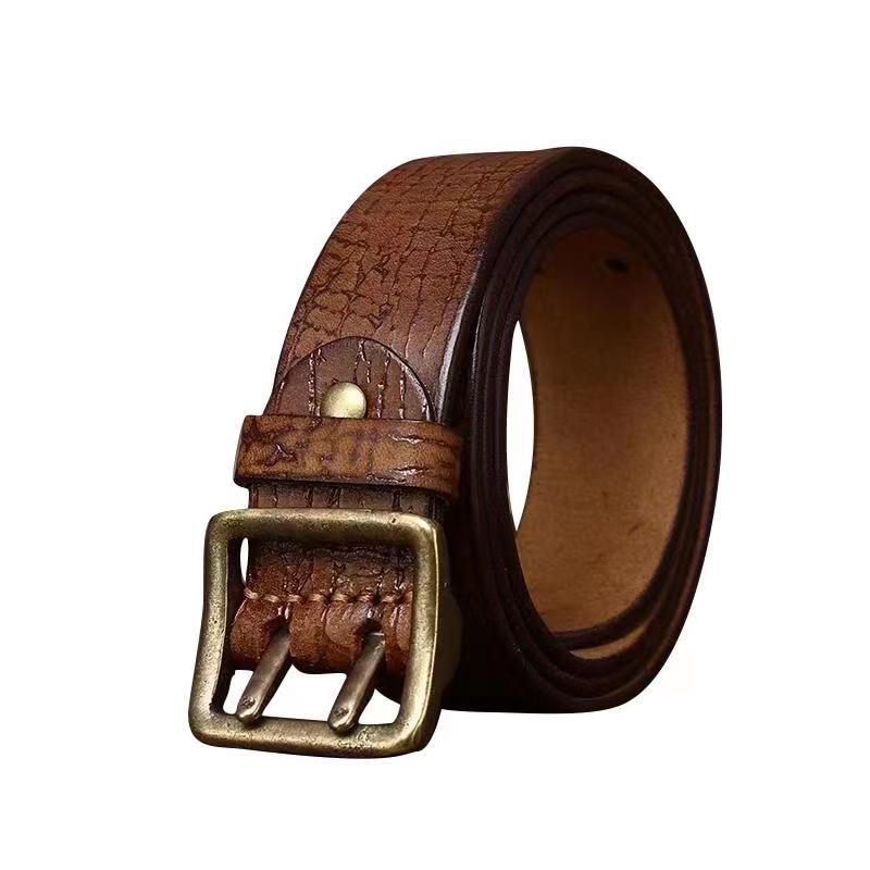 Cureaua Bărbați în stil coreean, retro, învechit, la modă, unică, cu ac dublu, din alamă, cu cataramă, din piele naturală, din piele de vacă pură.