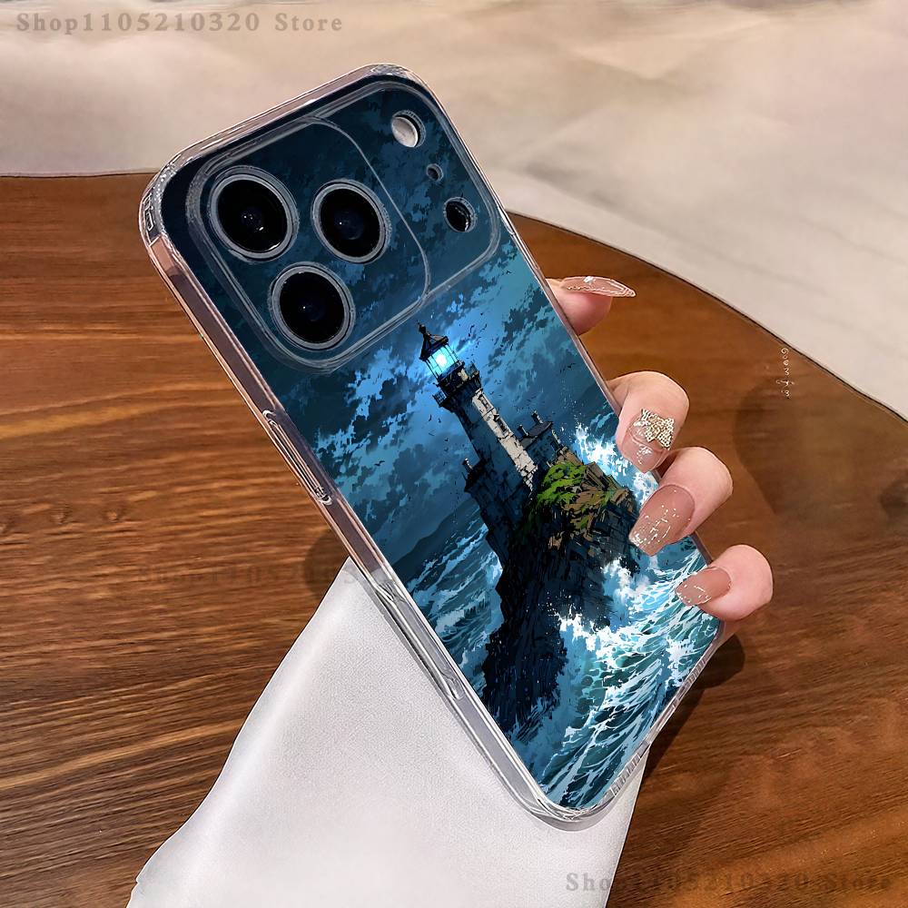 Lighthouse Anime Phone Case For iPhone 17,16,11,15,13,14,12,Air,Mini,Plus,Pro,Max,Plus,E Clear Soft Shell