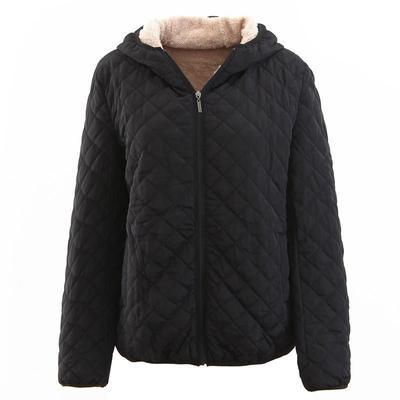 Autumn Winter Lamb Wool Hooded Cotton Jacket Women's Solid Color Thicken Warm Coat Slim Plaid Short Top Plus Size Women's Clothing