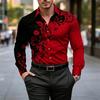 Men's Contrasting Floral Shirt Casual Wind Blue Black Splicing Printed Long Sleeved Shirt Outdoor Daily Versatile