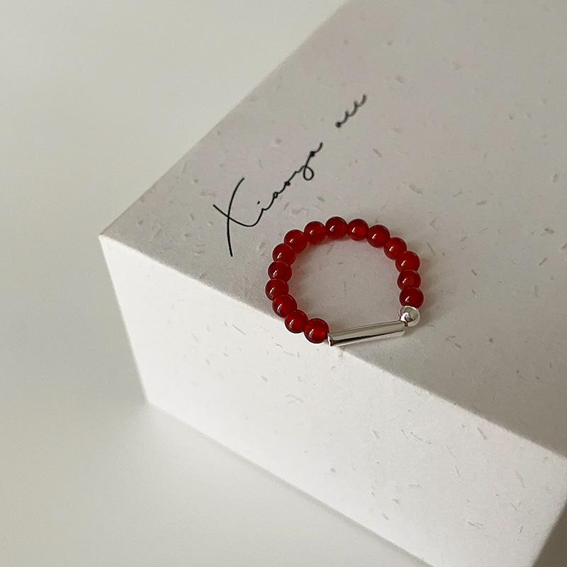 Light Luxury High-End Agate Beaded Elastic Ring For Women'S Personality Elegant, Exquisite And Fashionable Versatile Ring Ring