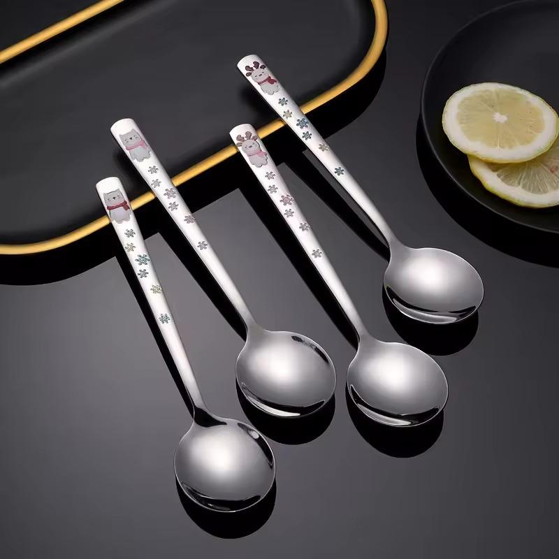 1 creative cartoon relief deer spoon, home 304 stainless steel spoon, children's dining spoon