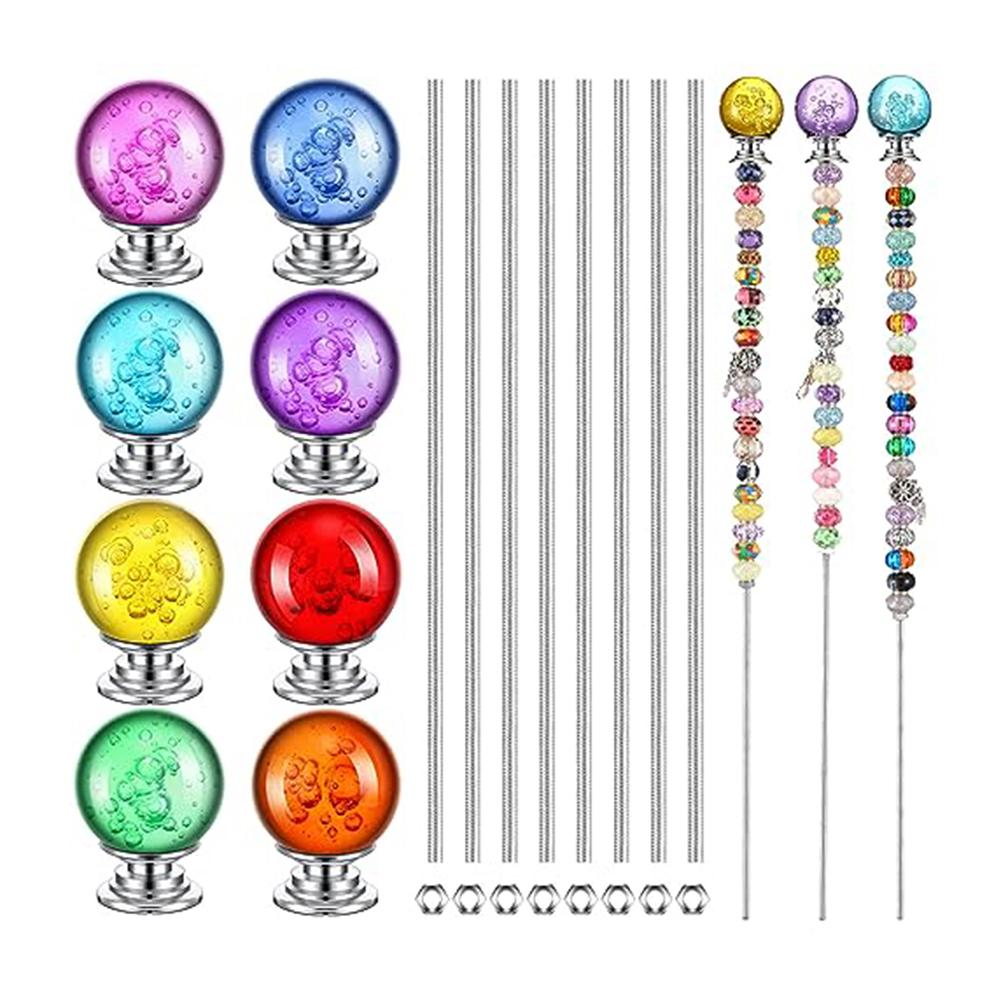 DIY Mini Garden Beaded Stakes Kit Wands Decor 8 Mini Garden Stakes,featuring 8 Threaded Rods,8 Hex Nuts,8 Vibrant Stopper Tops