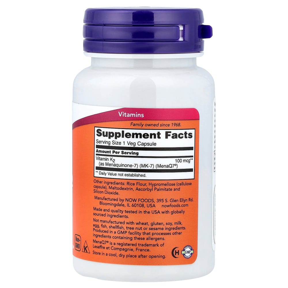 Now Foods MK-7 Vitamin K-2 100mcg Veg Capsules, 60 Count