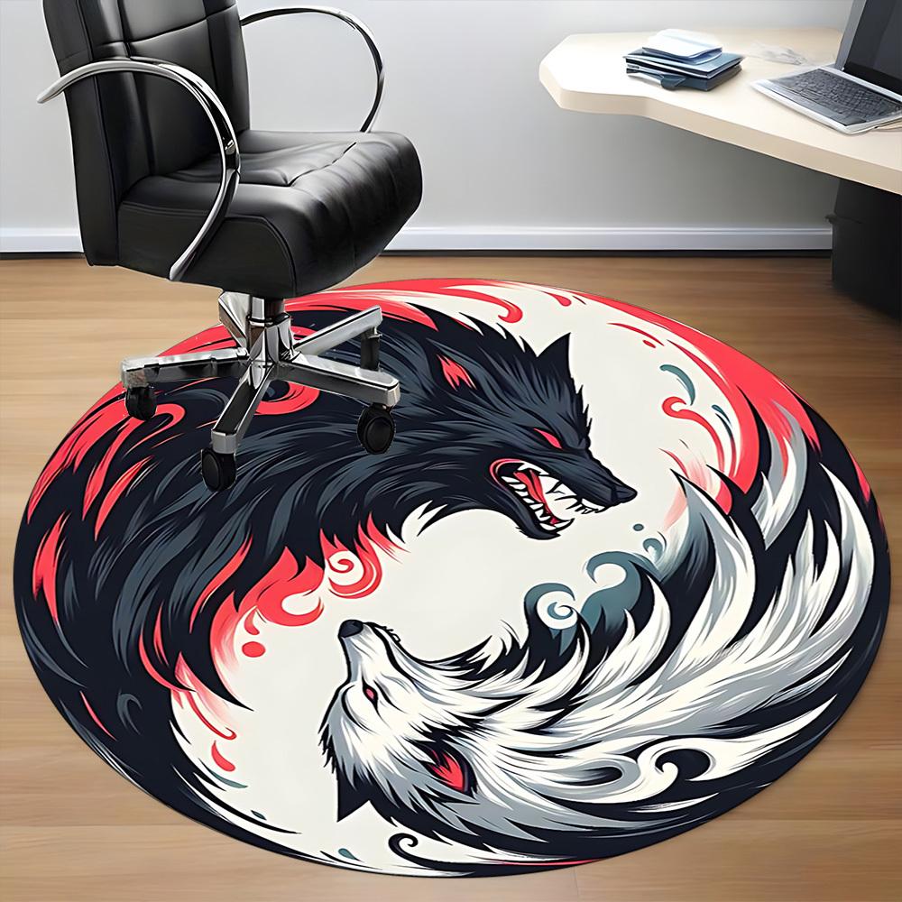 1pc Wolf YinYang Office Round Area Rug, Under Office Chairs Bedroom Living Room Home Decor, Room Deco, Available in Various Sizes