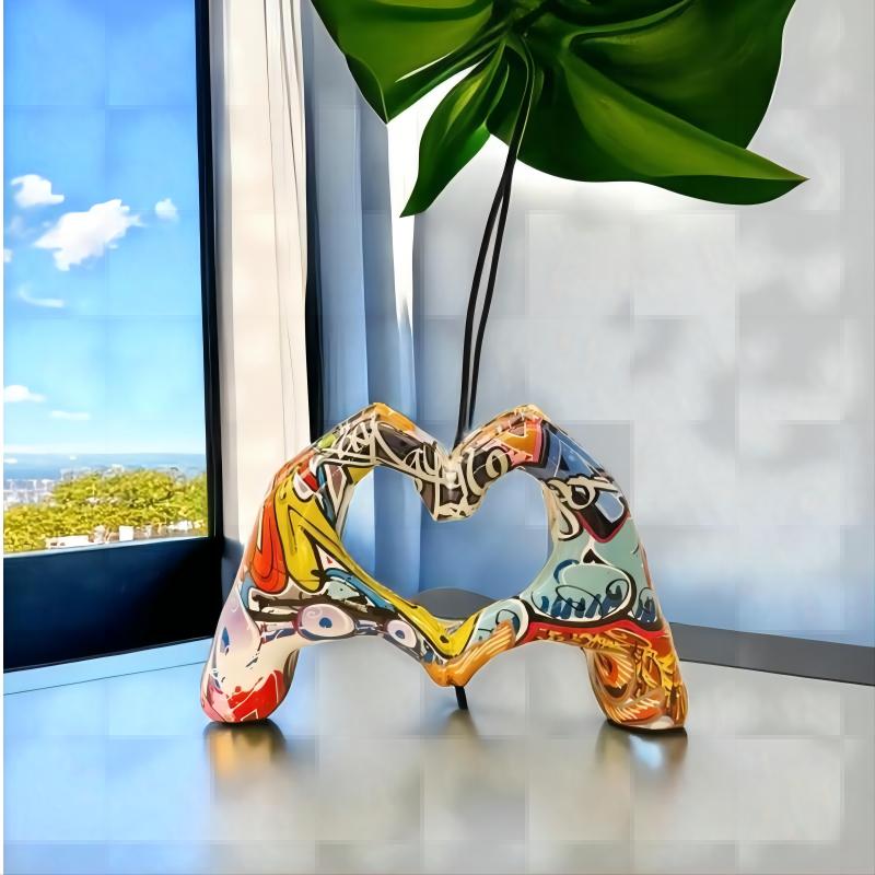 Farbenfrohe Liebesgesten-Ornament, Kunstharz-Handwerksdekoration für Zuhause, Wohnzimmer-Schreibtisch und Bücherregal, Paar, Valentinstagsgeschenk.