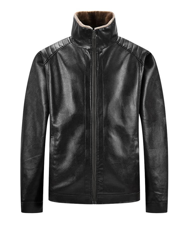 2025 Men's Windproof Leather Jacket - Solid Color, Stand Collar for Middle-aged & Elderly, Business Casual