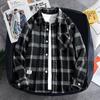 Men's Long-Sleeve Plaid Shirt, Loose Fit, Harajuku Style, Perfect for Spring and Autumn.