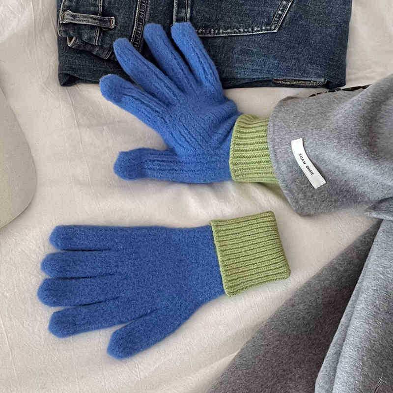 Damen Winter Verdickt Winddicht Warmhalten Fingerspitzen Touchscreen Strickhandschuhe Farbige Strickwaren Weiche Accessoires