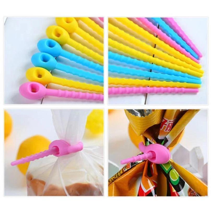 10 Pcs Plastic Food Grade Silicone Bag Ties Zip Ties Self-locking Tie Shoes Bag Label Tag Food Bag Sealing Clamp Random Color