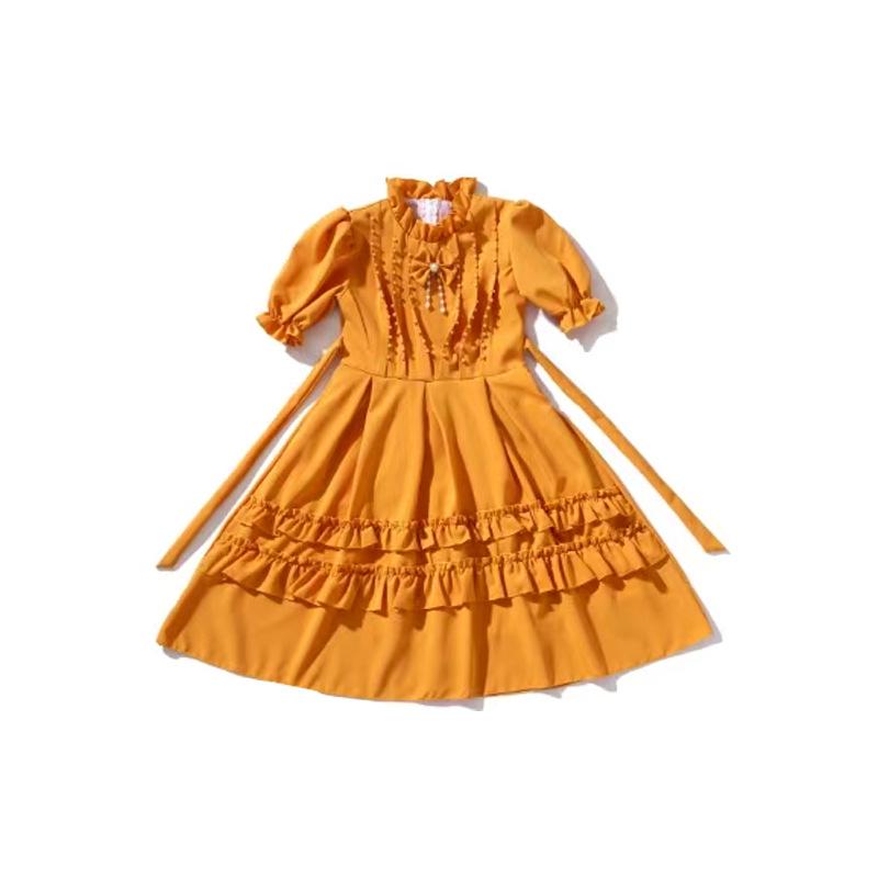 

Girls Puff Sleeve Lolita Princess Dress with Sweet Bow and Ruffled Waist 100-110 cm жёлтый