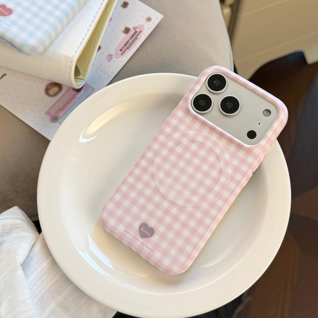 Plaid niche style suitable for iPhone 17 Pro Max, Apple 16 phone case, magnetic ins-style 15, simple 13, Korean film style
