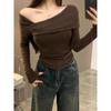 Chic Korean Style Slim One-Shoulder Long-Sleeve Top - Early Autumn 2025