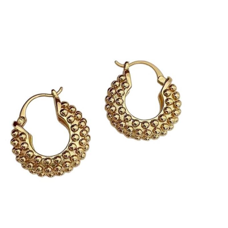 Geometric Creative Particle Texture Hoop Earrings for Women Ladies Classic Gold Color Earring Buckle Banquet Jewelry Accessories