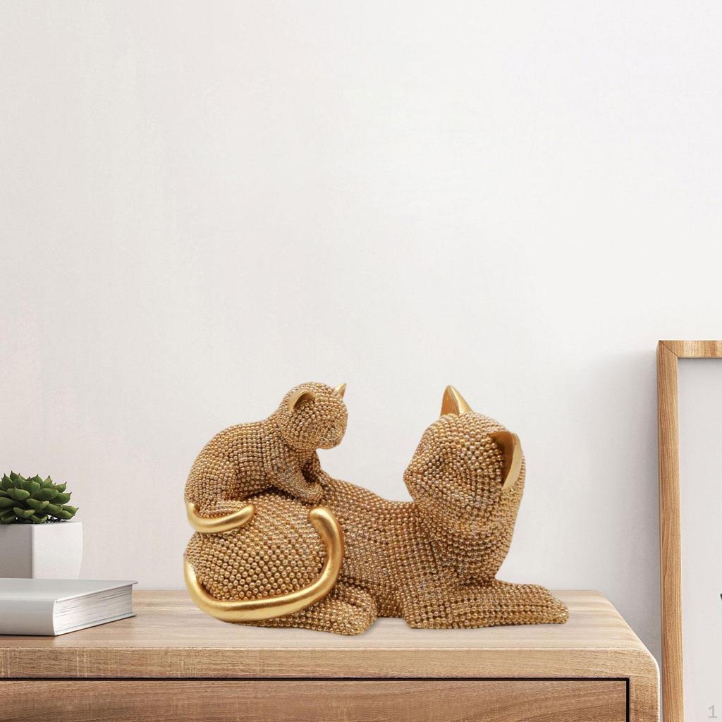 Cat Sculpture Animal Statue Collectible Decorative Figurine Desktop Ornament for Cabinet Bedroom
