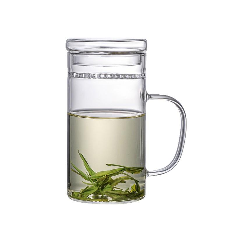 High Borosilicate Glass Crescent Tea Leak Large Capacity Green Tea Cup with Handle Single Layer Cup for Tea Separation Drinking Water Cup