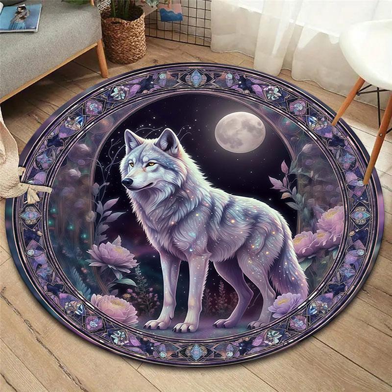 

Gilded purple flowers and animalsRound Area Rug,Carpet Rug for Living Room Bedroom Sofa Playroom Decor,Non-slip Floor Mat 80cmx80cm