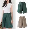 Fashion Elastic Waist Women Fifth Pants Linen Cotton Loose Casual Shorts Wide Leg Plus Size Knee Length Trousers Holiday