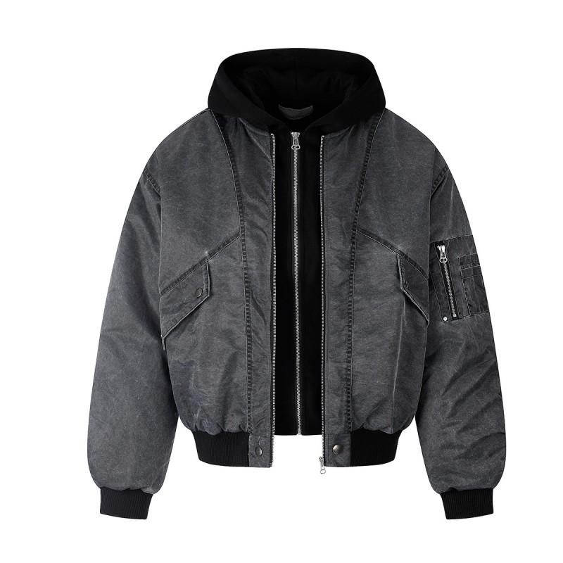 Magic Bear Couple Winter Puffer Jacket Faux Two-Piece Baseball Coat Warm Cotton Blend Streetwear