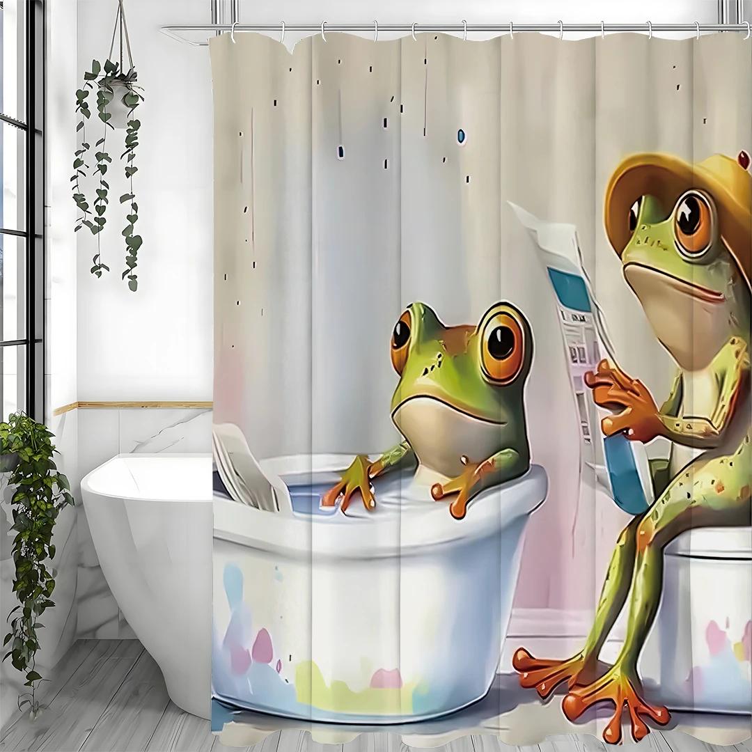 

Cute Green Frog Shower Curtain, Bathroom Decorative Shower Curtain, Waterproof Shower Curtain With Hooks W60H190(CM)-1 Pcs