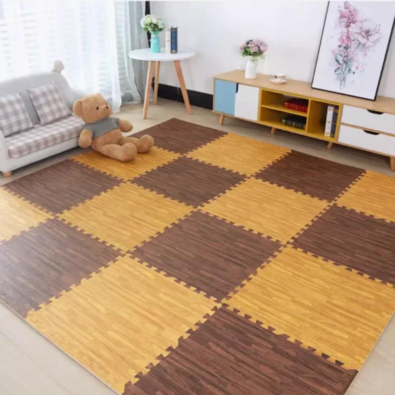 Wood Grain Puzzle Floor Mat Eva, Non-Slip Cushioning Exercise Pad, Detachable Washable Multi-Functional Home
