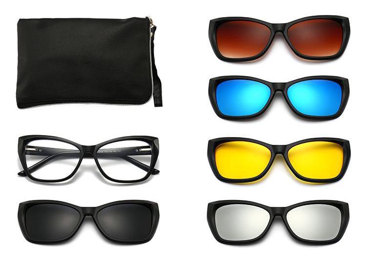 Clip-on Glasses Set: Includes 5 Polarized Lenses, Compatible with Myopia TR90 Retro Magnetic Sunglasses