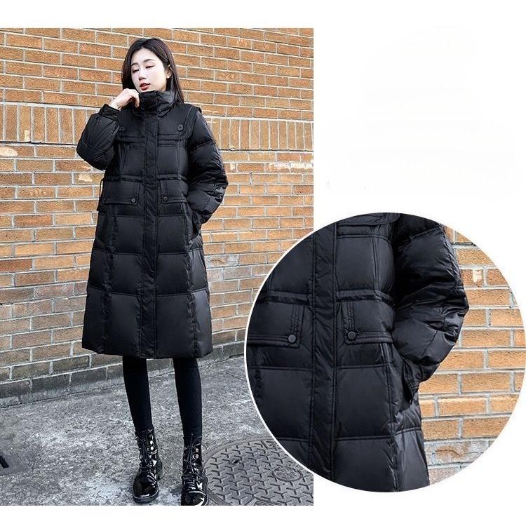 Slim-Fit and Waist-Hugging Women's Down Coat for Winter, Mid-Length Style with Thicken Navy Collar, Warm and Cozy