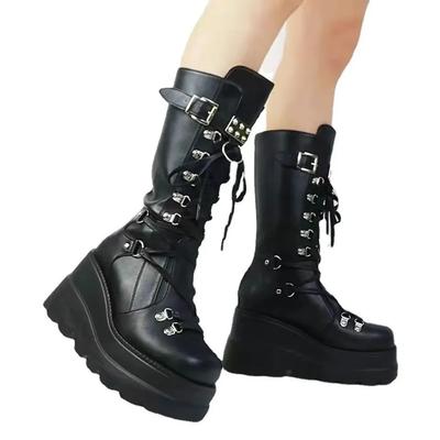 Women High Boots Cosplay Mid-calf Boots High Platform Wedges Boots 2025 Autumn Winter New Designer Gothic Shoes