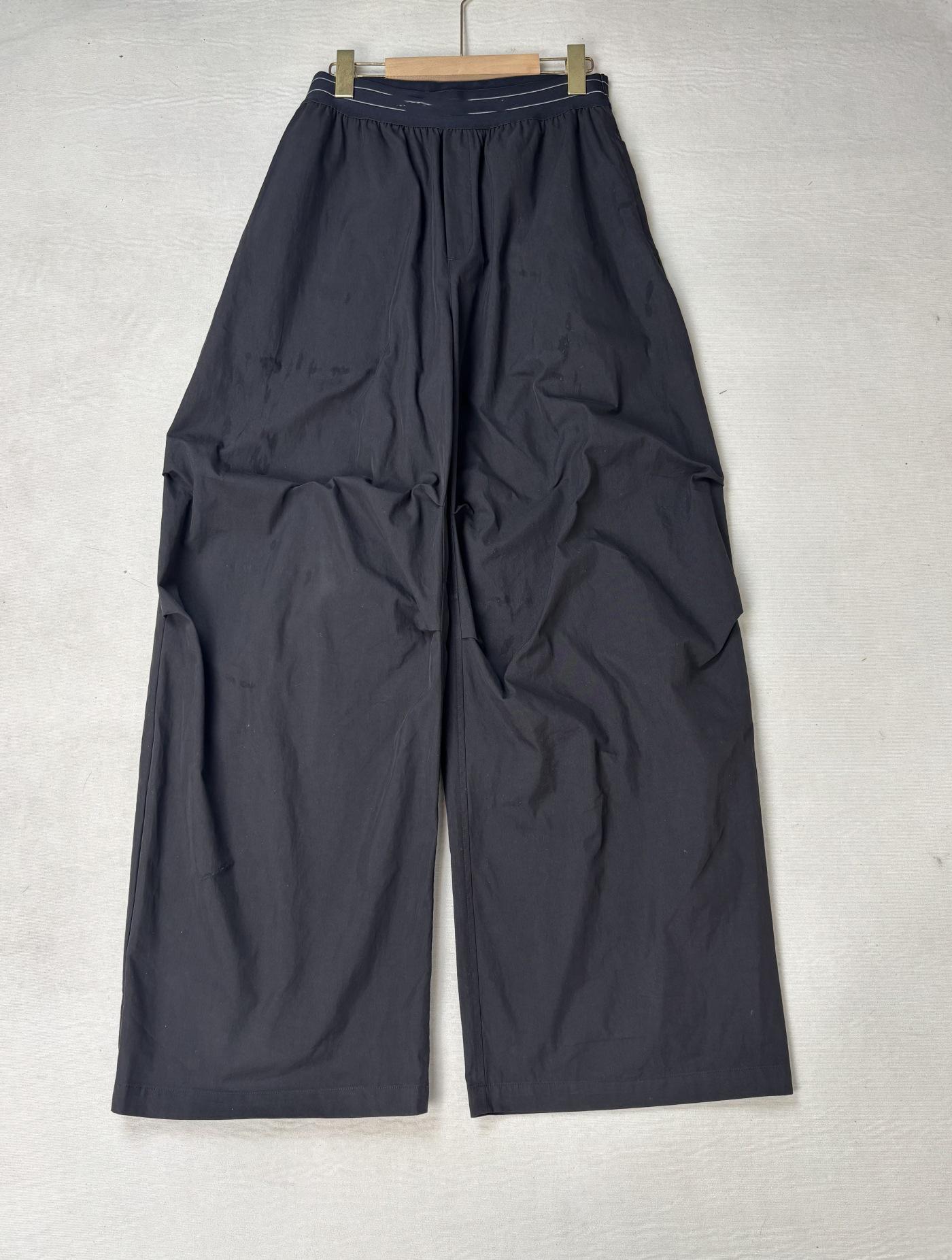 Women s AW Black Khaki High-Waisted Patchwork Cotton Wide-Leg Casual Pants S