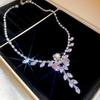 Exquisite Zircon Heart & Wheat Ear Pendant Necklace for Women