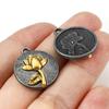 10pcs Vintage Birth Month Flower Charms Antique Gold Color Round Flower Pendants DIY Necklace Women Party Jewelry 20mm x 17.5mm