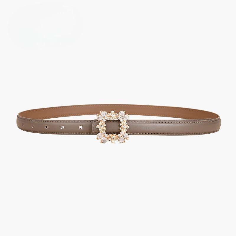 New Women's Belt Inlaid with Crystal Diamond Square Buckle Decorative Strap Versatile Women's Genuine Leather Smooth Buckle Belt