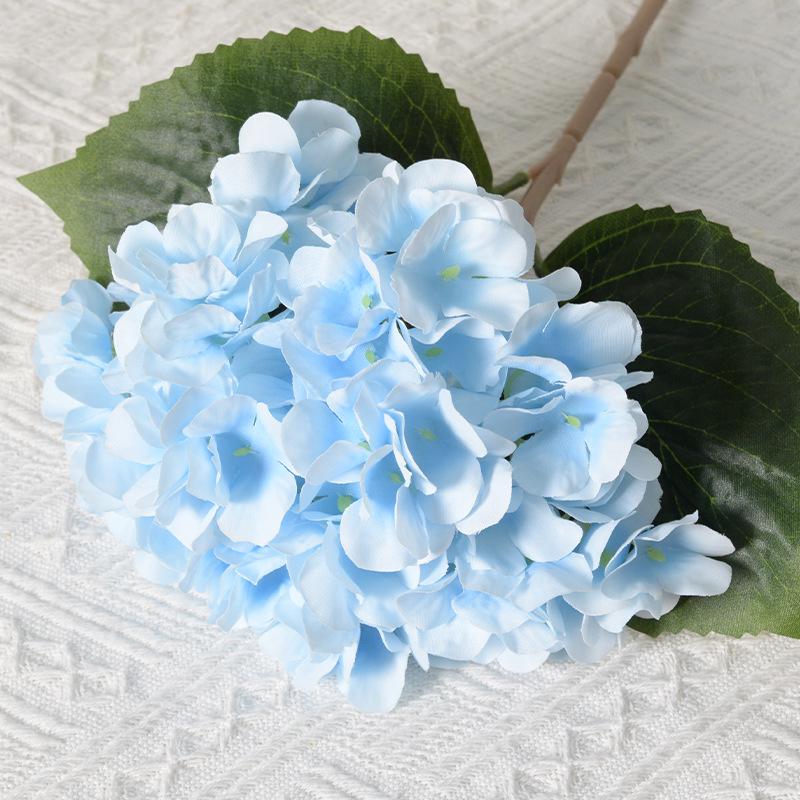 Artificial Hydrangea Single Stem with Leaves - Fake Flower for Wedding, Home, and Photography Decor