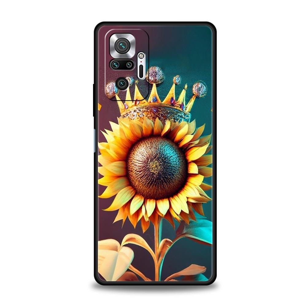 Sunflower Phone Case For Xiaomi Redmi Note 14 13 5G 10 11 12 Pro Plus 4G 14C 13C 12C 10C Black Cover