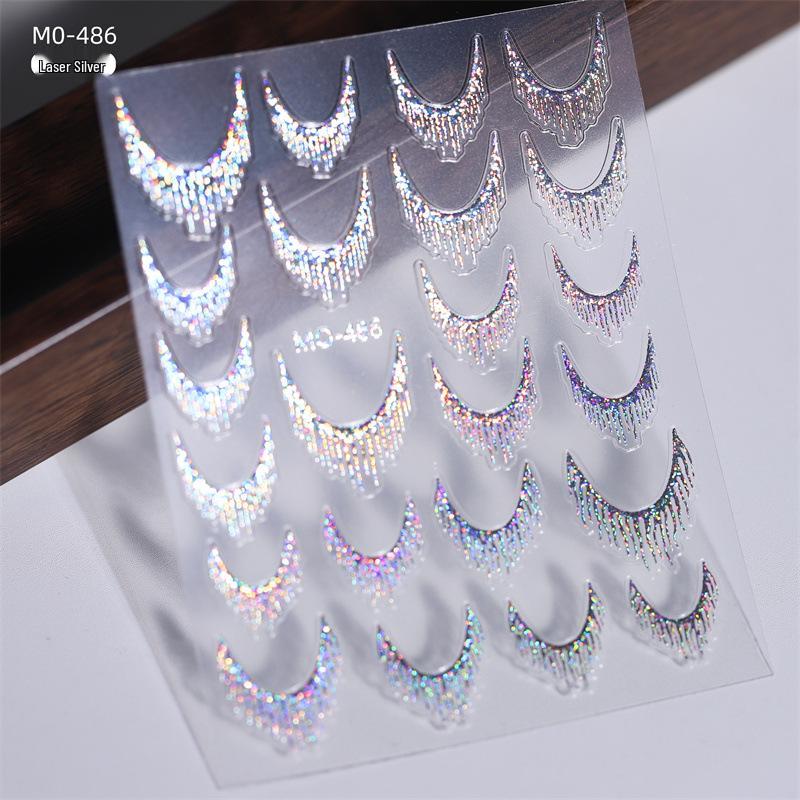 

Блестящие золотые и серебряные наклейки для ногтей с кисточками из фольги - Переливающийся французский тисненый дизайн