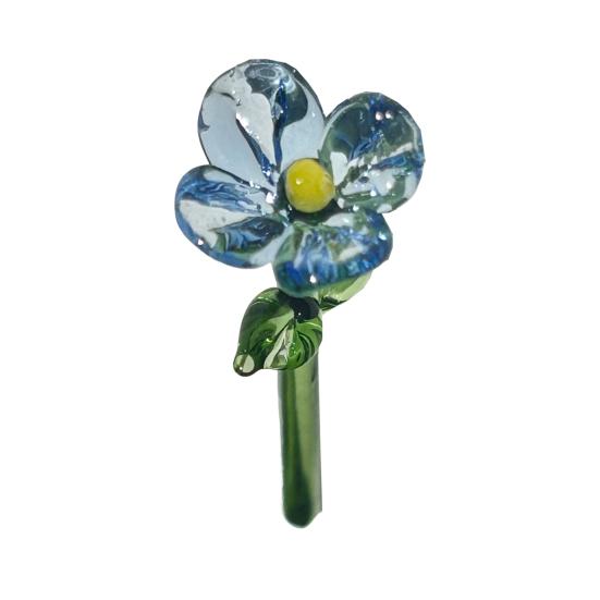 Hand Blown Mini Glass Flower Figurine Collectible Miniature Faux Crystal Flower Ornaments for Mothers Day Birthday Table Centerpiece DIY Craft