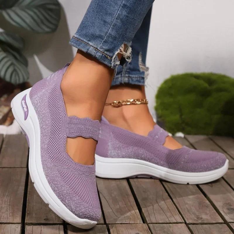 

2024 Лето Новый Сезон Трикотажная Сетка Повседневная Женская ОбувьУдобная И Легкая Обувь Противоскользящая Мягкая Подошва Для Мам Спорт S 41 фиолетовый