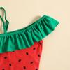 Girls' Exclusive Watermelon Seed Print One-Shoulder Swimsuit