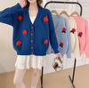 Autumn-Winter Strawberry Flower V-Neck Knit Sweater for Women