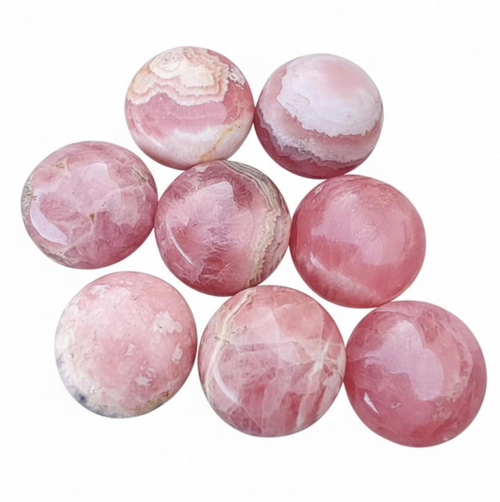Round Rhodochrosite Gemstones - Pink and White Healing Crystal