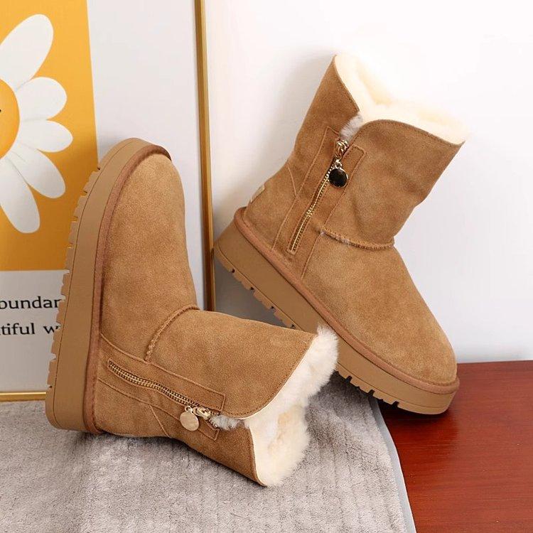 Soft leather version~ Northeast snow boots women's 2025 new winter mid-tube non-slip thick-soled piled thickened warm cotton shoes