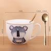600ml Velkokapacitní keramický hrnek slon s víčkem a lžičkou – Roztomilý zvířecí design Snídaňová miska, Miska na ovesnou kaši, Šálek na kávu
