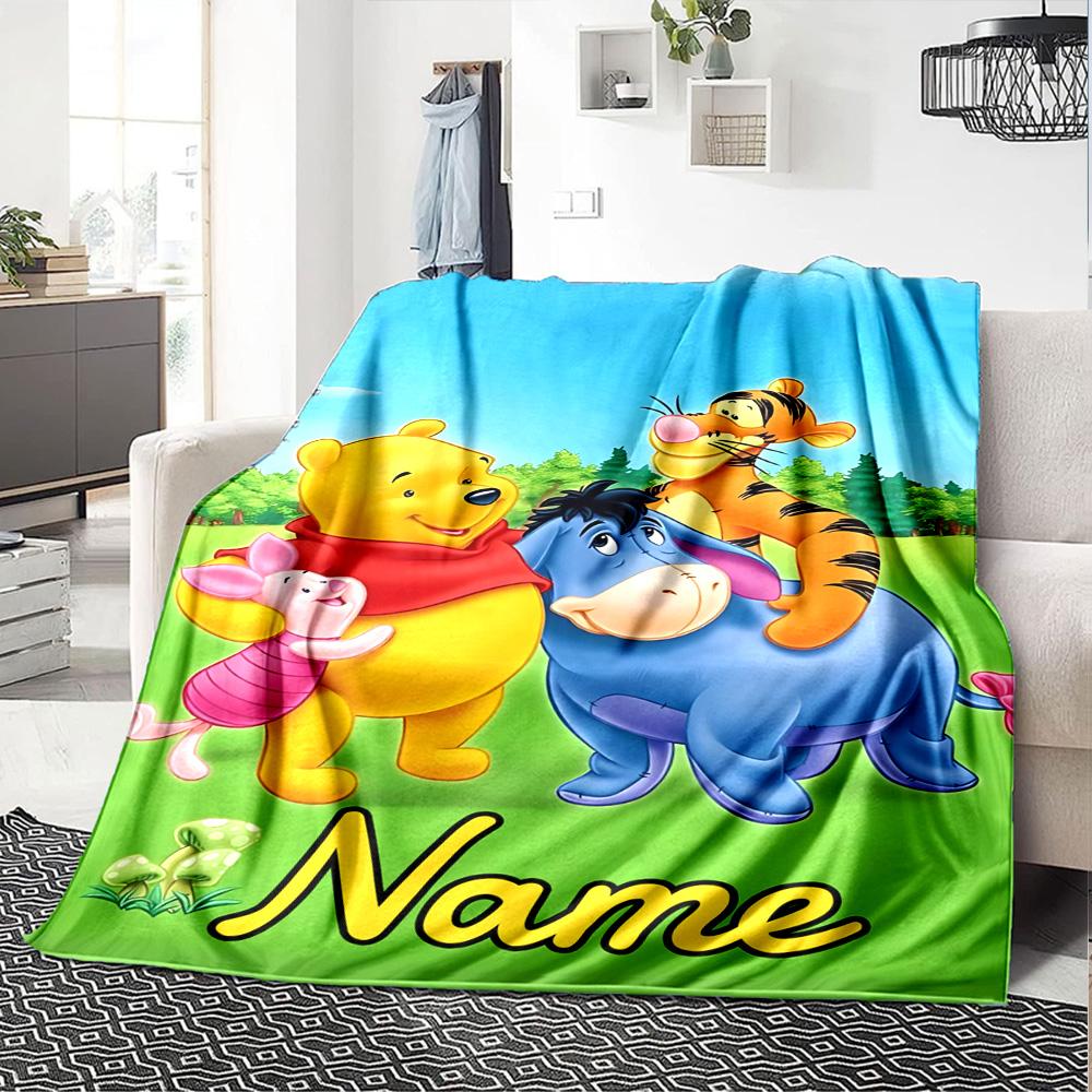 Custom Name Pooh Friends Adventure flannel Blanket for Super Soft Cute Comfort Blanket for Travel Bedding Couch Sofa Blanket