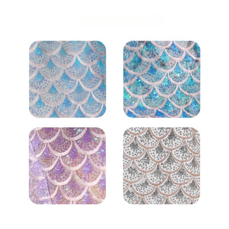 Shiny Sequin Fabric Mermaid Tail Embroidered Dreamy Color Net for Diy Sewing Dress Clothing Material 50x135cm