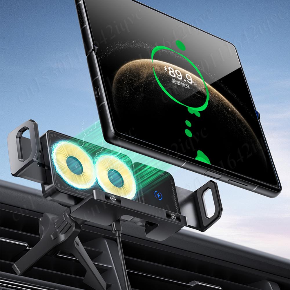 Car Wireless Charger Stand Car Phone Holder Mount 15W Dual Coil Car Vent Phone Holder For Samsung Galaxy Z Fold 5 6 Flip 3 4